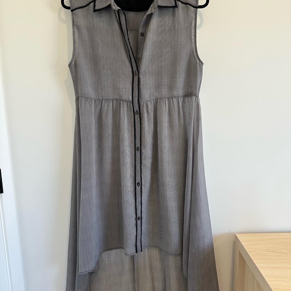 Wesc Gray Sleeveless High-Low Dress with Black Piping
